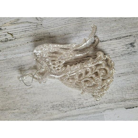 Silver cherub angel glitter horn ornament Xmas decor - Picture 5 of 6